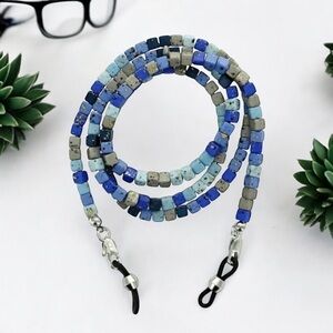 Cube Bead Eyeglass Chain in Blue and Gold by Rainbow Bright